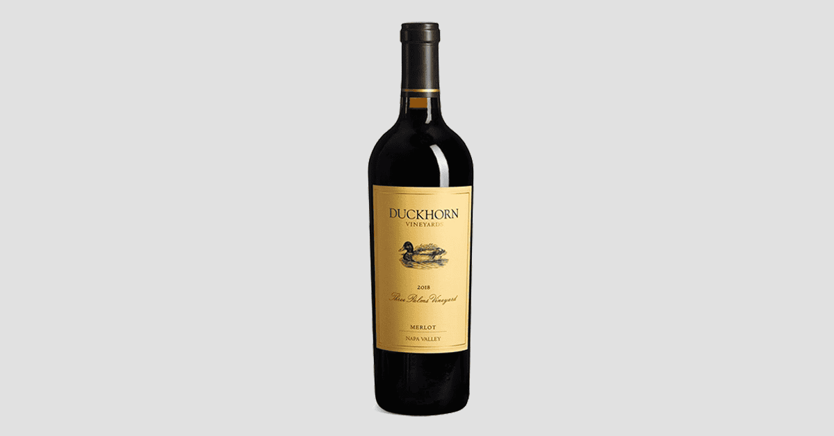 A bottle of Duckhorn Merlot with its classic label,