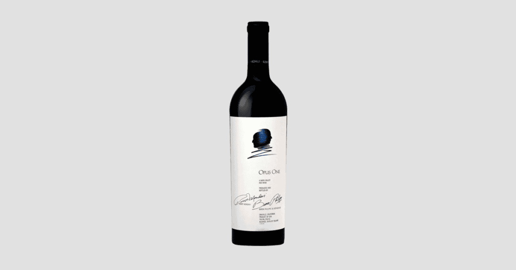 A bottle of Opus One 2018 Cabernet Sauvignon with its distinctive label