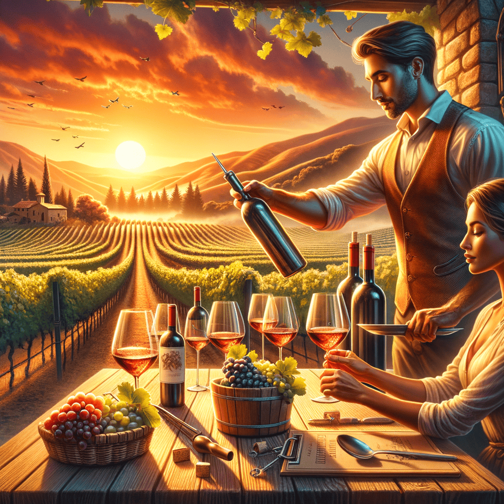 An idyllic winery in Sonoma County, basking in the golden glow of a California sunset