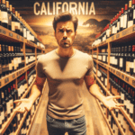 Confused shopper looking at a vast selection of California wines