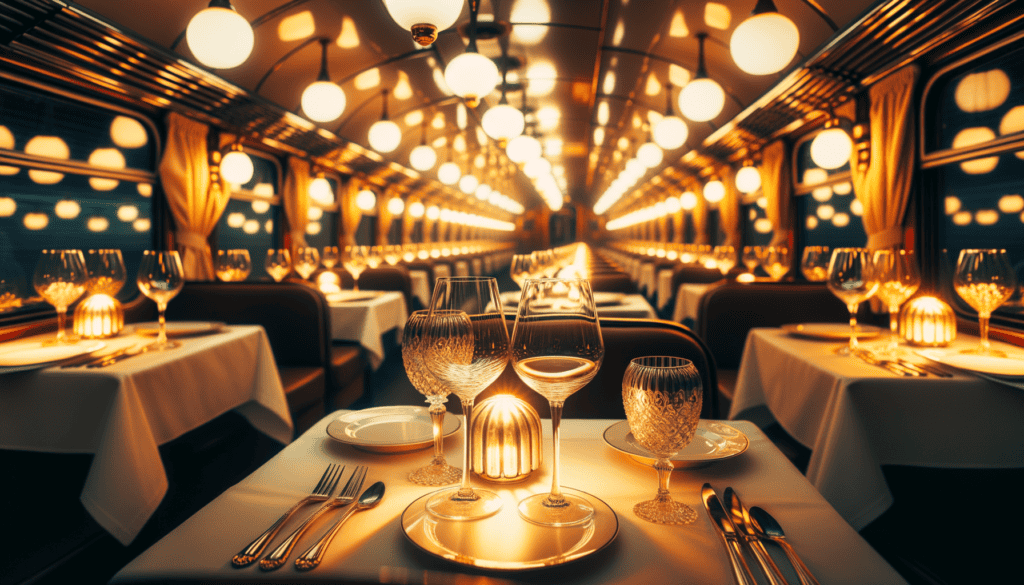 Elegant dining car interior of the Napa Valley Wine Train