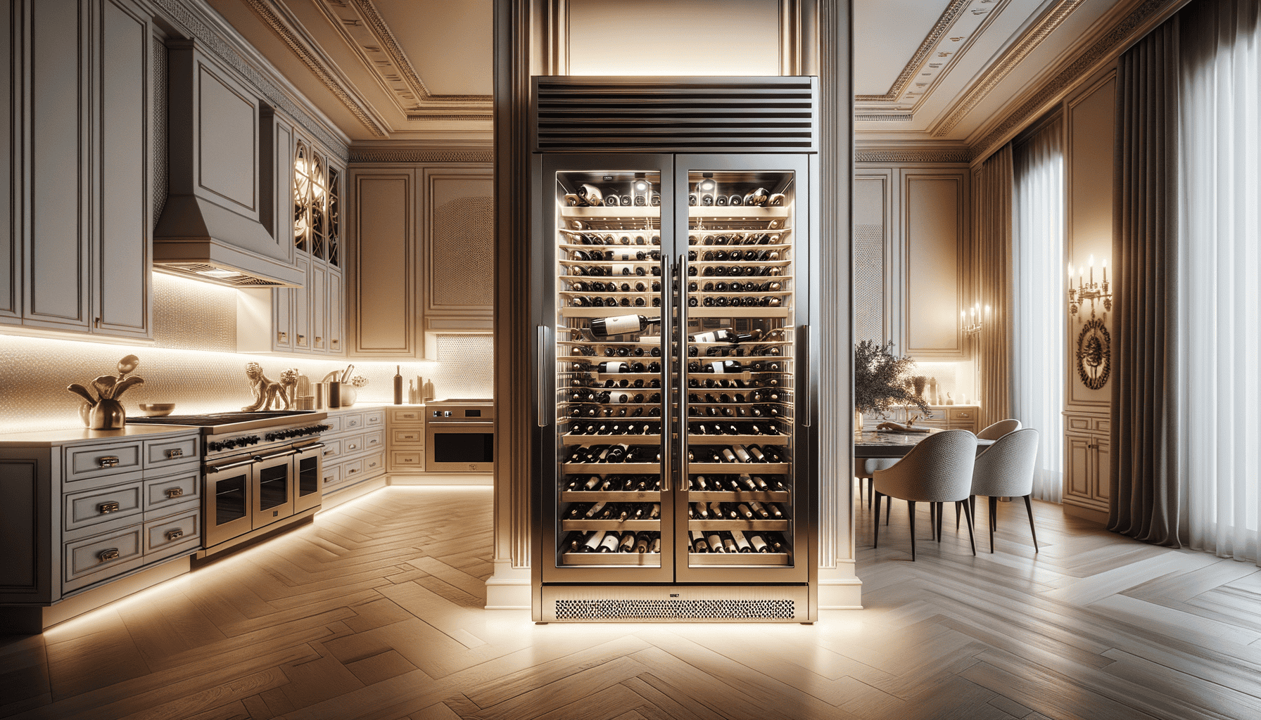 Premium dual-zone wine refrigerator in luxury kitchen setting