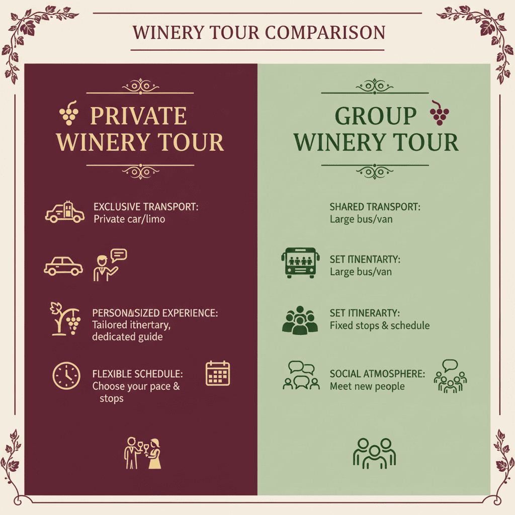 A comparison chart of private and group tours