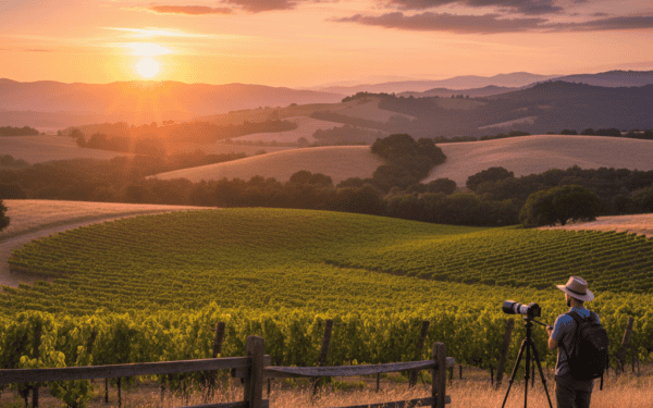 Stunning view of Napa Valley at sunset with vineyards