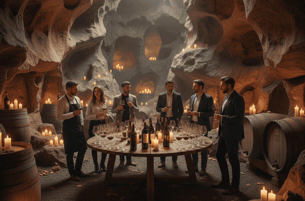 Cave wine tasting event with natural rock formations