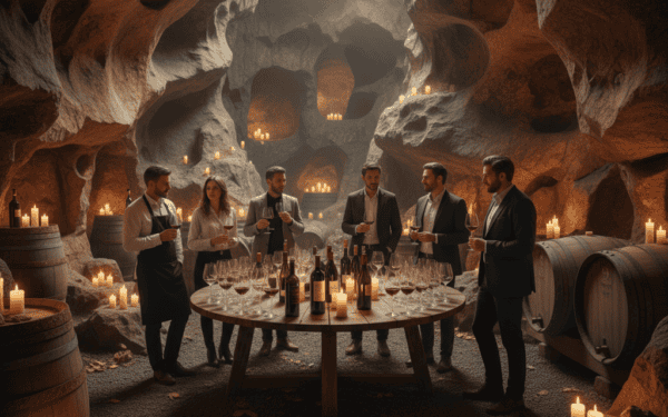 Cave wine tasting event with natural rock formations