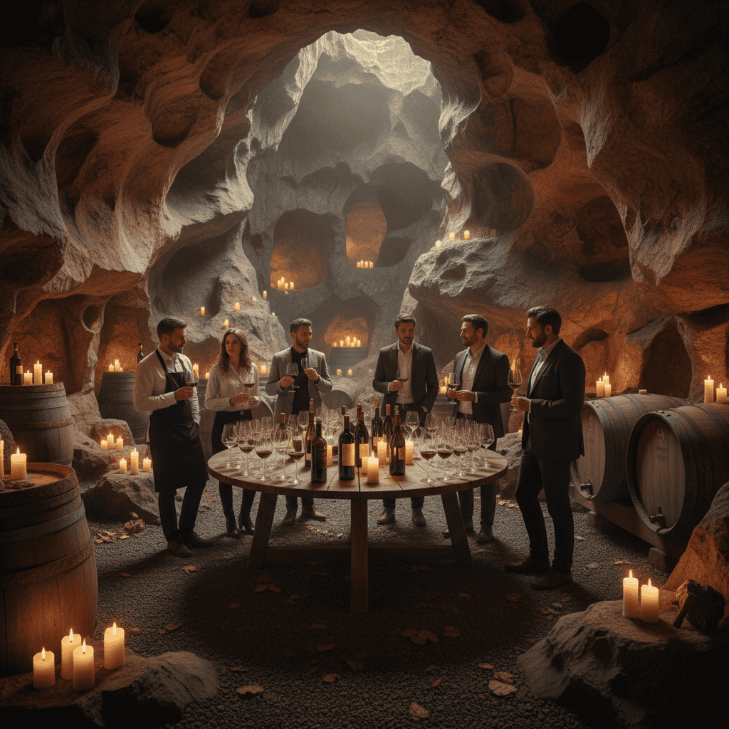 Cave wine tasting event with natural rock formations