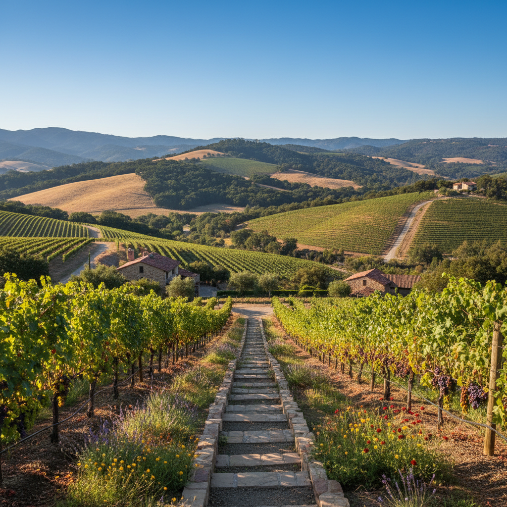 A picturesque view of a hidden vineyard in Sonoma.