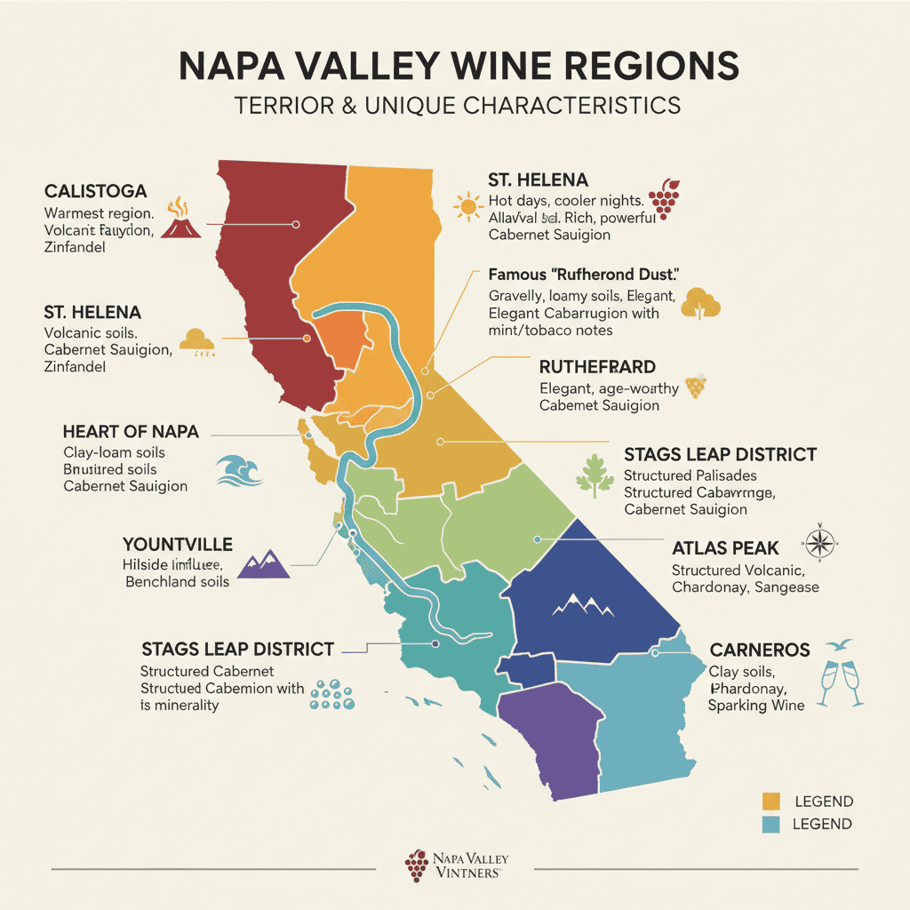 Infographic of Napa Valley wine regions