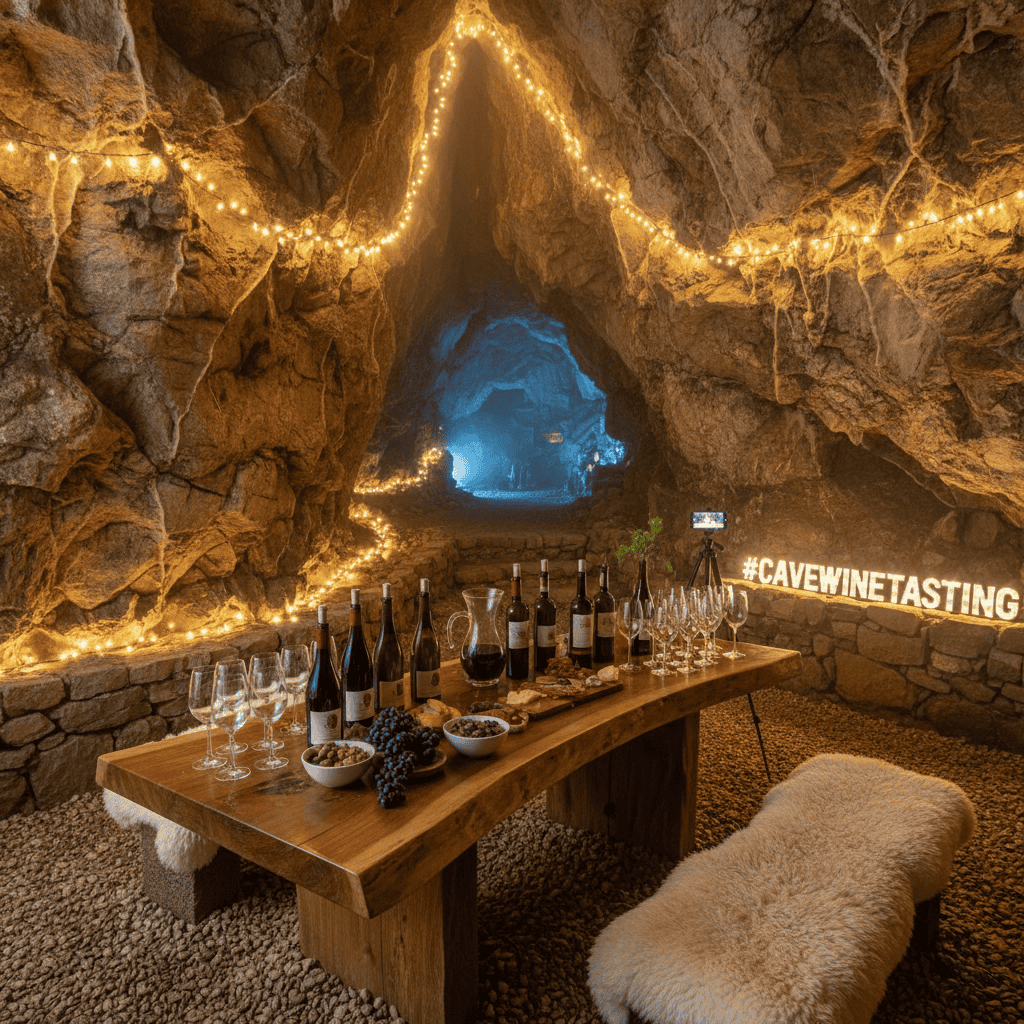 Instagram-friendly cave wine tasting setup